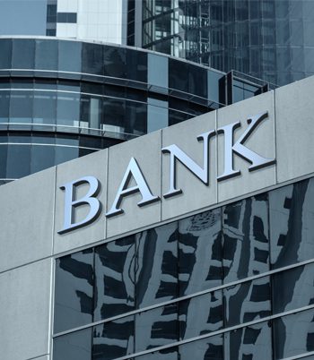 A bank building with the text "bank" on the outside