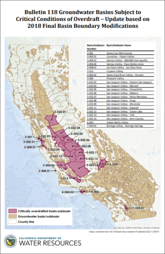 Map of groundwater basins subject to critical conditions of overdraft