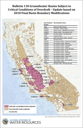 Map of groundwater basins subject to critical conditions of overdraft