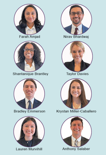 Graphic featuring 2021 Summer Associates Farah Amjad, Nirav Bhardwaj, Shantanique Brantley, Taylor Davies, Bradley Emmerson, Krystan Miller-Caballero, Lauren Murvihill, and Anthony Salaber