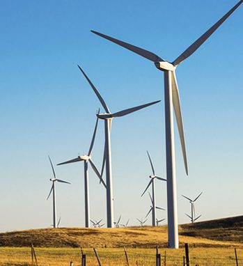 Wind turbines in an agriculture field